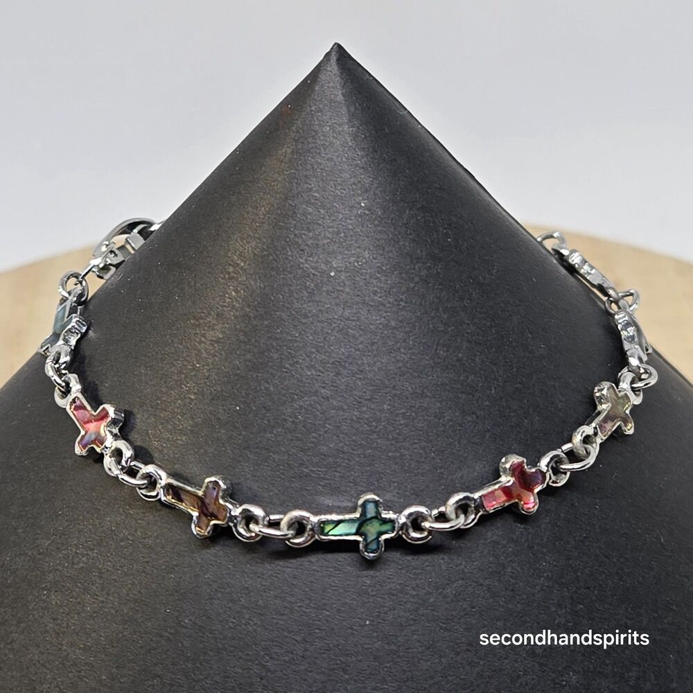 7.5 Cross Silver Tone Bracelet Estate Find